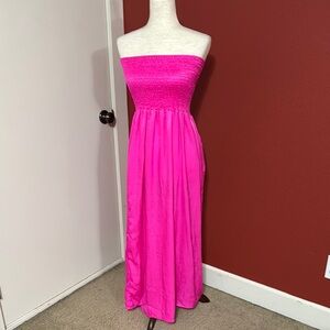 Vibrant Pink Strapless Sundress for Prom